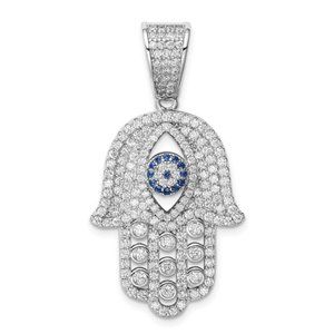 925 Sterling Silver Created Spinel & White CZ Hamsa Hand Charm Necklace Pendant